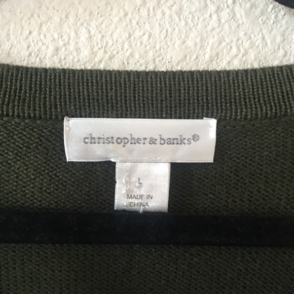 CHRISTOPHER & BANKS • Army Green Zip Up Sweater - Picture 3 of 6